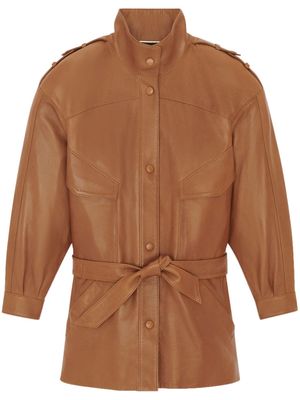 Saint Laurent belted leather jacket - Brown