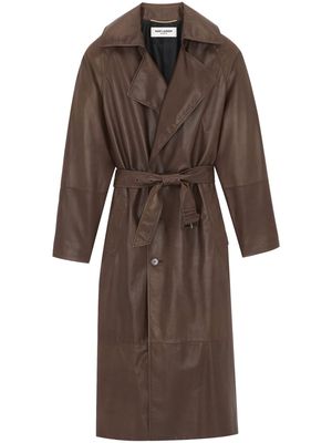 Saint Laurent belted leather trenchcoat - Brown