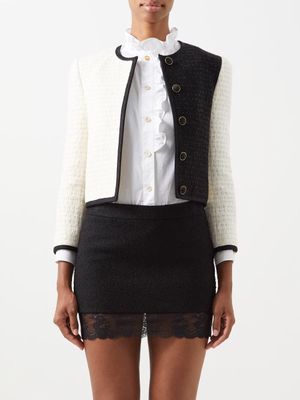 Saint Laurent - Bi-colour Cropped-sleeve Tweed Jacket - Womens - Black White