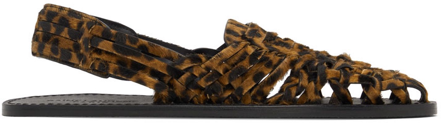 Saint Laurent Black & Brown Leopard Sandals