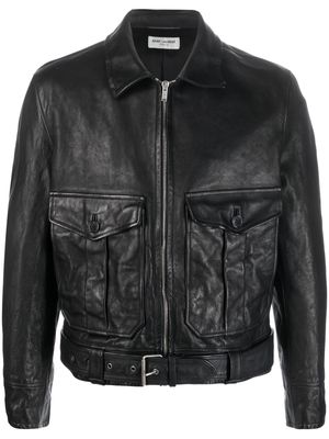 Saint Laurent buckle-fastening cropped leather jacket - Black