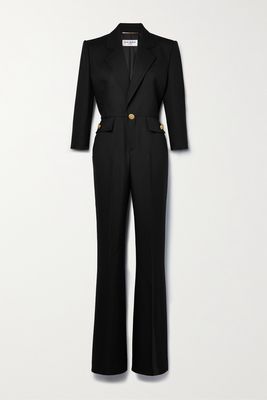 SAINT LAURENT - Button-embellished Herringbone Wool Jumpsuit - Black