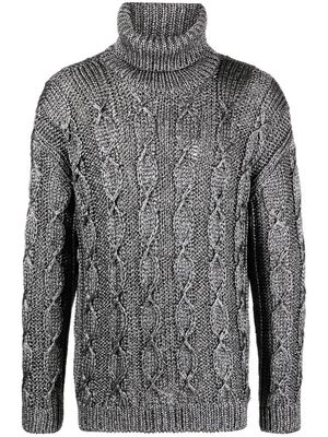 SAINT LAURENT cable-knit roll-neck jumper - Grey