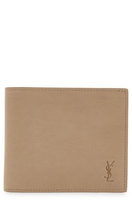 Saint Laurent Cassandre Monogram Leather Bifold Wallet in Dark Beige