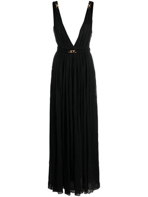 Saint Laurent chaink-link detail V-neck gown - Black