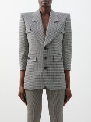 Saint Laurent - Checked Cropped-sleeve Wool Blazer - Womens - Black White