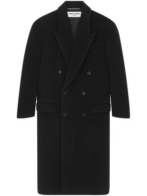 Saint Laurent chevron wool double-breasted coat - Black