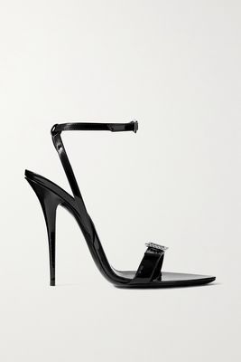 SAINT LAURENT - Claude Crystal-embellished Patent-leather Sandals - Black