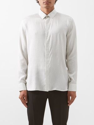 Saint Laurent - Concealed-placket Striped Cotton-poplin Shirt - Mens - White Black