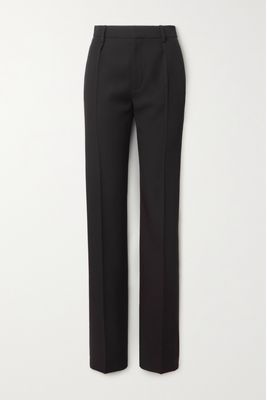 SAINT LAURENT - Crepe-trimmed Grain De Poudre Wool Straight-leg Pants - Black