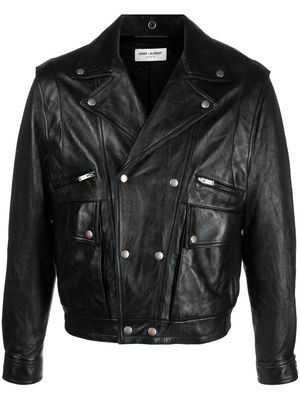 Saint Laurent crinkled-effect leather jacket - Black
