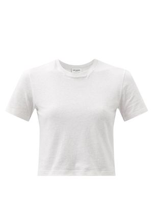 Saint Laurent - Cropped Cotton-jersey T-shirt - Womens - Cream