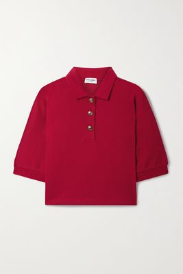 SAINT LAURENT - Cropped Cotton-piqué Polo Shirt - Red