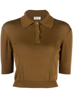 Saint Laurent cropped cotton polo-shirt - Brown