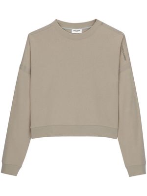Saint Laurent cropped cotton sweatshirt - Neutrals
