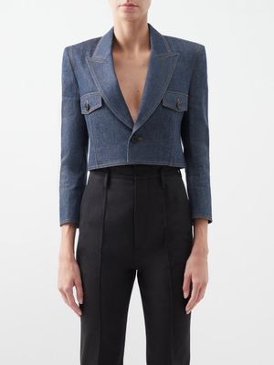 Saint Laurent - Cropped Denim Jacket - Womens - Blue