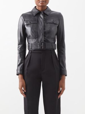 Saint Laurent - Cropped Leather Biker Jacket - Womens - Black
