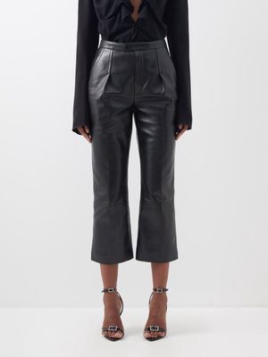 Saint Laurent - Cropped Leather Biker Trousers - Womens - Black