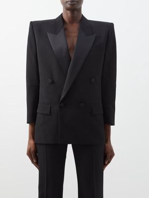 Saint Laurent - Cropped-sleeve Double-breasted Wool Blazer - Womens - Black