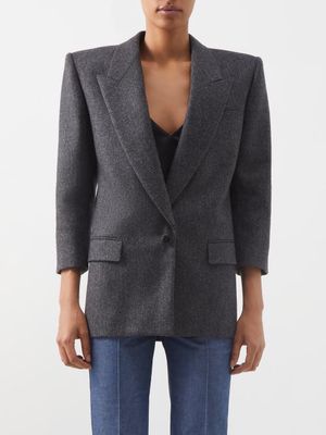 Saint Laurent - Cropped-sleeve Wool-tweed Blazer - Womens - Dark Grey
