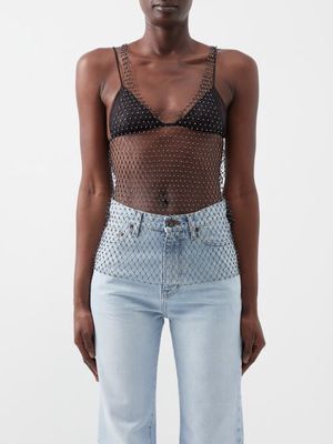 Saint Laurent - Crystal-embellished Fishnet Tank Top - Womens - Black