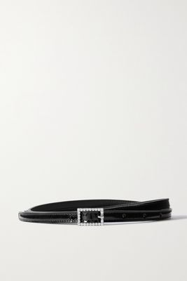 SAINT LAURENT - Crystal-embellished Patent-leather Belt - Black