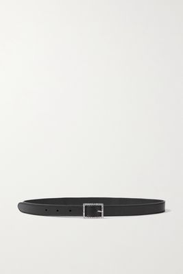 SAINT LAURENT - Crystal-embellished Textured-leather Belt - Black