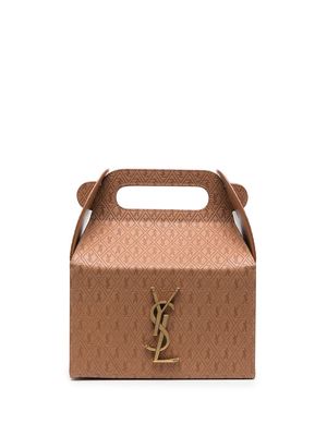 Saint Laurent debossed-monogram leather tote bag - Brown
