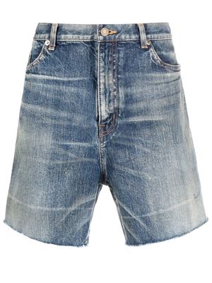 Saint Laurent distressed-effect denim shorts - Blue