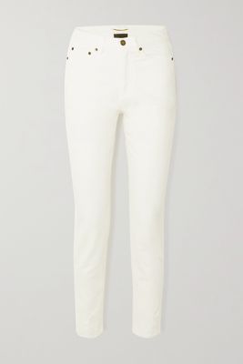 SAINT LAURENT - Distressed High-rise Slim-leg Jeans - White