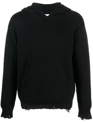 Saint Laurent distressed knitted hoodie - Black