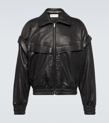 Saint Laurent Distressed leather bomber jacket