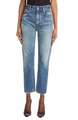 Saint Laurent Distressed Straight Leg Nonstretch Jeans in Authentic Vintage Blue