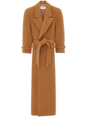 Saint Laurent double-breasted belted coat - Brown