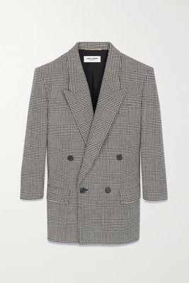 SAINT LAURENT - Double-breasted Checked Wool-blend Blazer - Gray