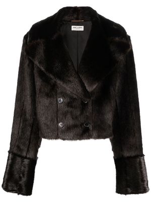 Saint Laurent double-breasted faux-fur jacket - Brown