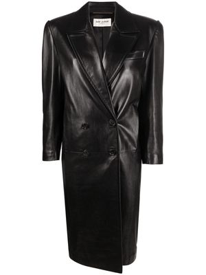 Saint Laurent double-breasted leather coat - Black