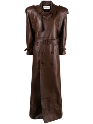 Saint Laurent double-breasted leather trench coat - Brown