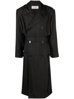 Saint Laurent double-breasted long trench coat - Black