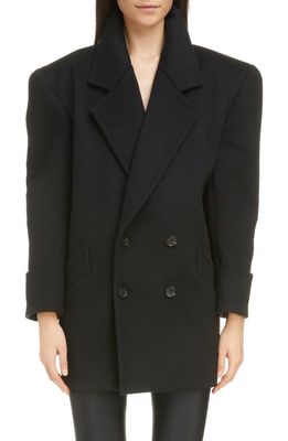 Saint Laurent Double Breasted Oversize Virgin Wool Coat in Black