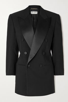 SAINT LAURENT - Double-breasted Satin-trimmed Wool-twill Blazer - Black