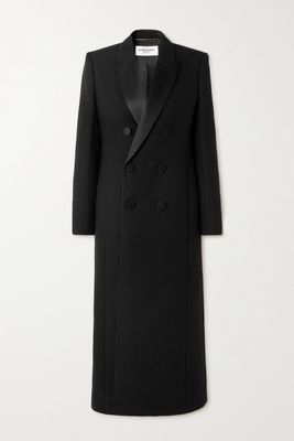 SAINT LAURENT - Double-breasted Silk-trimmed Wool Coat - Black