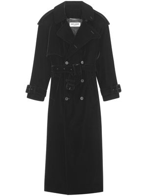 Saint Laurent double-breasted velvet trench coat - Black