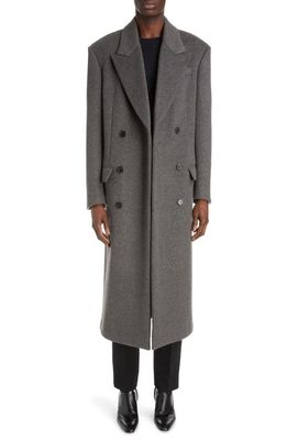 Saint Laurent Double Breasted Wool Coat in Anthracite Chine