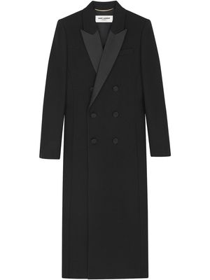 SAINT LAURENT double-breasted wool long coat - Black