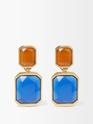 Saint Laurent - Double Octagon Resin And Metal Clip Earrings - Womens - Multi