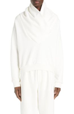 Saint Laurent Drape Neck Cotton Molleton Sweatshirt in Biancospino
