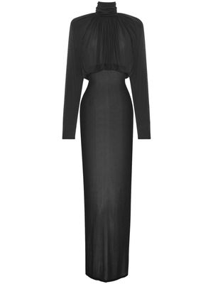 Saint Laurent draped-detail semi-sheer maxi dress - Black