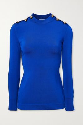 SAINT LAURENT - Embellished Stretch-knit Sweater - Blue