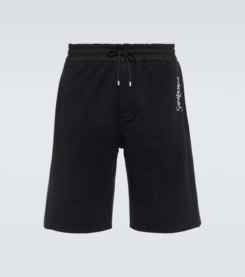 Saint Laurent Embroidered cotton jersey track shorts